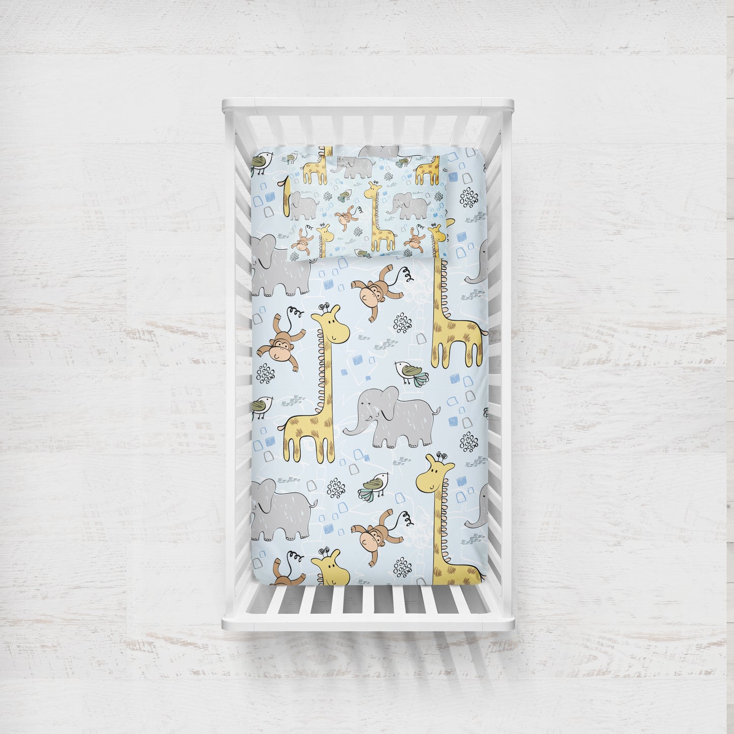 Giraffe, Monkey & Elephant Baby Crib Sheet Set