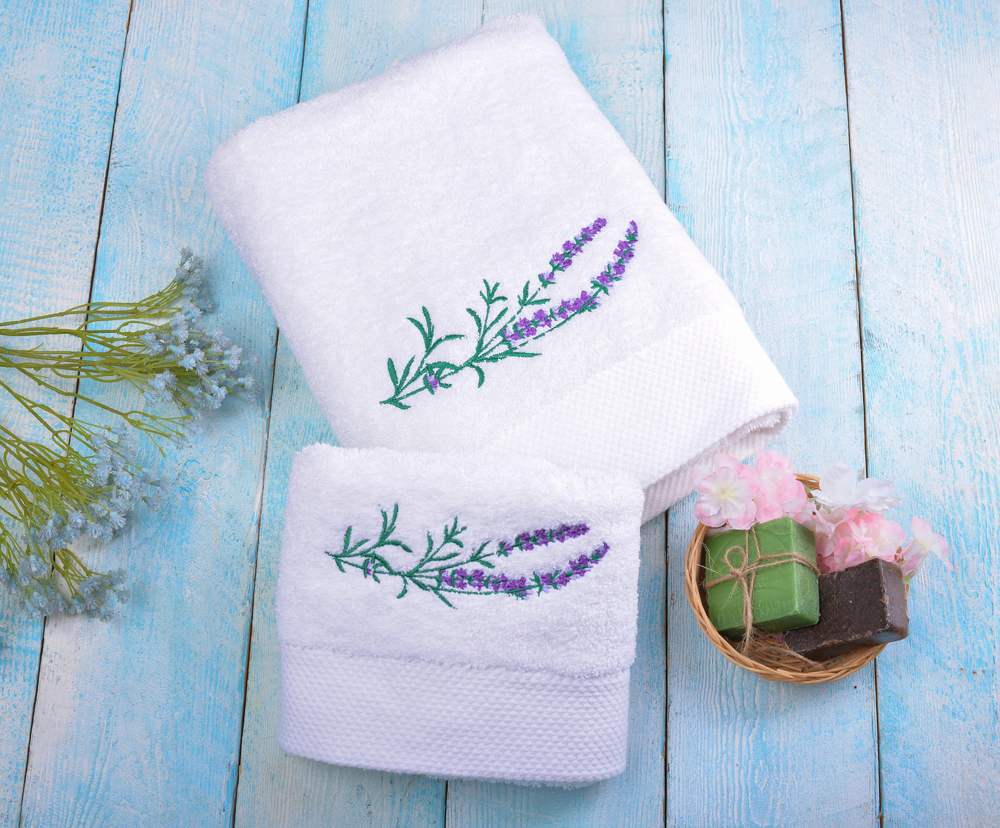 Lavender Bordered Towels Set