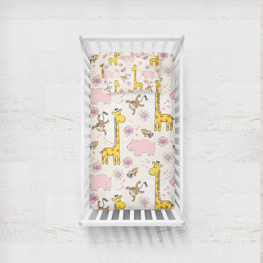 Giraffe, Monkey & Pig Crib Sheet Set